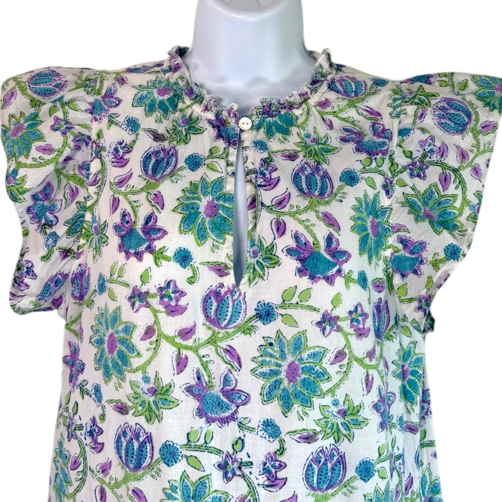 Liza Byrd Floral Cottage Tiered Maxi Dress Sz S Boho Prairie Flutter Sleeve - Picture 3 of 6